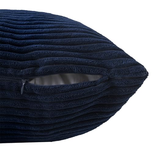 Volcanics Set of 4 Dusty Blue Navy Series Corduroy Decorative Couch Throw Pillow Covers 18x18 Inch, Soft Modern Boho Striped Cushion Cases for Patio, Balcony, Children Bedroom, Summer Gradient Shams - color: Blue, size: 18" x 18" (Pack of 4)