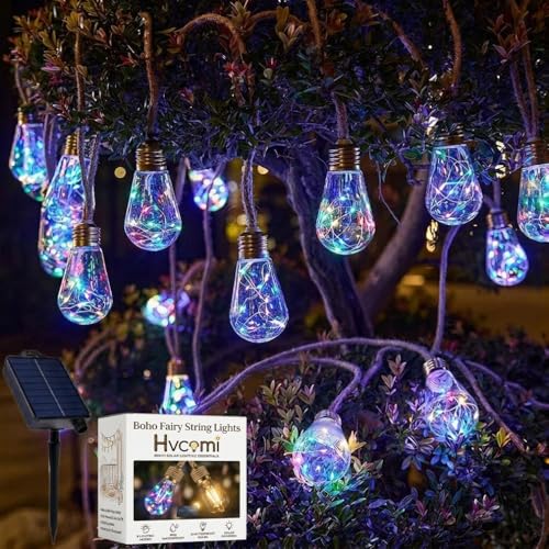 Boho Fairy String Lights Outdoor Backyard Solar String Lights LED for Garden Patio Porch Decor USB Waterproof Shatterproof Bulbs 8 Modes Edison Night Lamp Party Gift(17ft 10Lights,Colorful Normal) - color: 17ft 10Lights, size: Colorful Normal