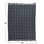 Creative Co-Op Recycled Cotton Blend Throw Blanket with Fringe, Grey Plaid - color: Grey, size: One Size
