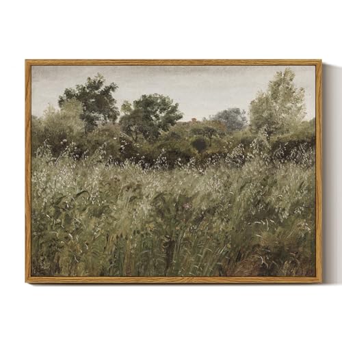 InSimSea Framed Canvas Wall Art Decor, Vintage Natue Landscape Art, Country Wilderness Painting Picture, Retro Decor for Bedroom Living Room, Office, Bathroom, Hallway, Room,12"x16" - color: Grassland, size: 16"L x 12"W