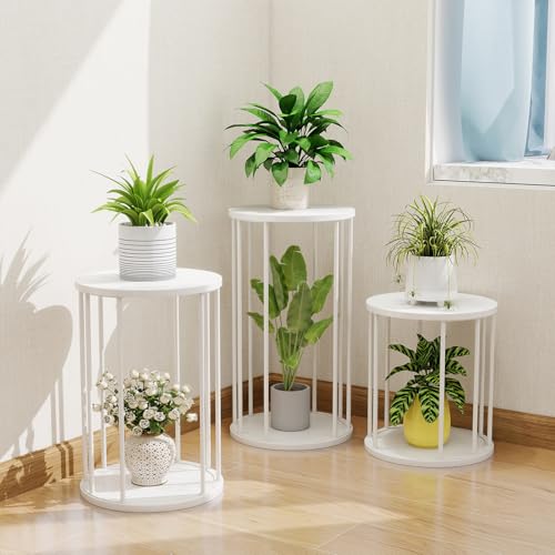 Plant Stand Indoor,small plant stool,Flower Pot Corner stand holder,Mid Century Heavy Duty Metal Tall Home Decor,Modern Round End Table,Small Rustic Display Stand for Living Room,Bedroom (White,3 Packs) - color: all size white set 3