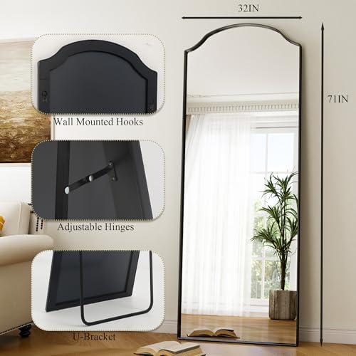 Full Length Mirror,Full Body Mirrors with Stand,32 x 71 Inch Wall Mirror Full Length for Bedroom Living Room Black - size: 71"L x 32"W