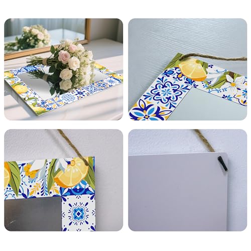 Rectangle Mirror for Wall, 12"x16" Decorative Wall Mirror, Lemon Blue Mosaic Mirrors, Wall Mirrors Decor with Hanging Rope for Living Room, Entryway, Bedroom, Dining, Kitchen - color: Lemon Blue