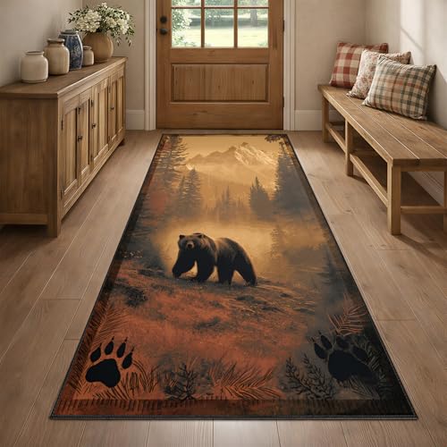Bear Runner Rug 2x7, Rustic Bear Rug for Kitchen, Vintage Western Rustic Farmhouse Runners for Entryway, Retro Country Style Home Decor - color: Bear, size: 2' x 7'(Runner)