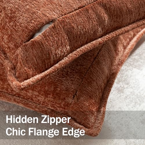 DEZENE Pack of 2 Burnt Orange Fall Decorative Throw Pillow Covers 16x16 Cozy Soft Chenille Accent Vintage Square Couch Pillow Covers for Home Decor Bed Sofa Living Room - color: Burnt Orange, size: 16" x 16" (Pack of 2)