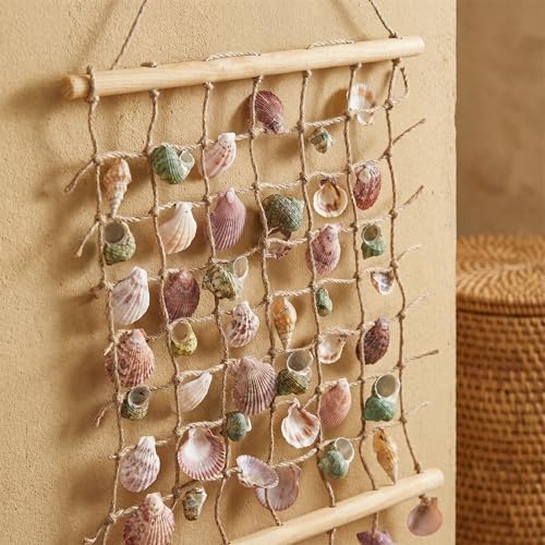 DECHOUS Sea Shell Wall Hanging Decor: Beach Ocean Macrame Wall Hanging Seashell Decor for Home Coastal Beach Themed Room - 20x15 Inch