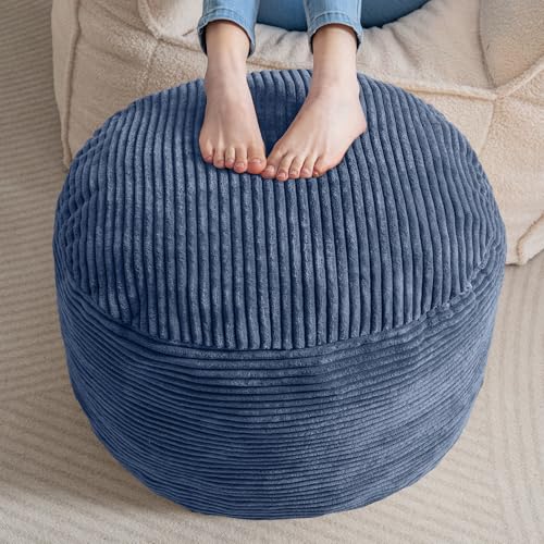 HIGOGOGO Round Stuffed Pouf Ottoman, Corduroy Poufs with Foam Chunk Filling, Furry and Fluffy Pouf Foot Stool Storage Ottoman, 20 X 15 Floor Poufs Foot Rest for Living Room, Bluestone - color: Bluestone, size: 20"D x 20"W x 15"H