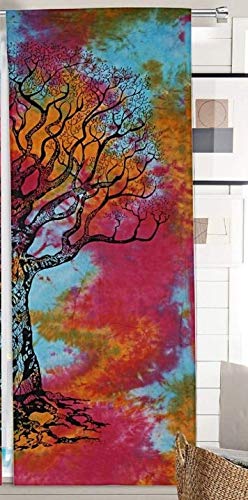 Indian Mandala Window Door Curtains Tree of Life Handmade Living Room Door Curtains Boho Tapestry Hippie Wall Drapes Wall Valances Window Blackout Cotton Wall Hanging 82 X 52 Inch - color: Multi Color, size: 52"W x 82"L (Pack of 1)