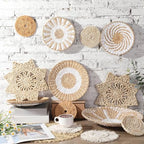 15 Pcs Boho Wall Basket Decor Woven Rattan Seagrass Wall Decor Hanging Rustic Farmhouse Western Art Decoration for Nursery Living Room Bedroom Home Kitchen(Grey White Style) - style: Grey White Style