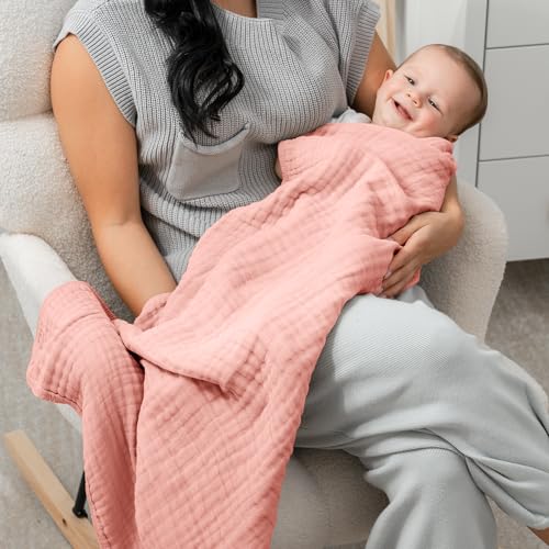 Comfy Cubs Muslin Baby Blanket - Soft, Lightweight, 6-Layer Cotton Swaddle Blankets for Newborns, Infants & Toddlers - 40" x 40" Large, Breathable & Versatile for Sleeping & Tummy Time - Bold Blush - color: Bold Blush, size: Baby - 40" X 40"