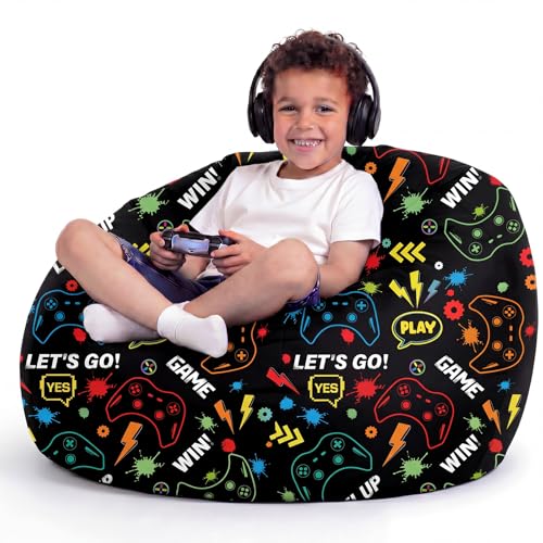 Boao Stuffed Animal Storage Bean Bag Chair Cover (No Filler) Washable Canvas Beanbag Chair Bean Bag Cover with Zipper for Organizing Plush Toys or Textile, Sack Beanbag(1 Pc, Game, 27 Inches) - color: Game, size: 27 Inches