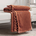 DISSA Fleece Blanket Throw Size – 51x63, Caramel – Soft, Plush, Fluffy, Fuzzy, Warm, Cozy – Perfect Throw for Couch, Bed, Sofa - with Pompom Fringe - Flannel Blanket Throw Blanket - color: Caramel, size: 51x63"