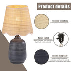 Pia Ricco 19" Modern Ceramic Table Lamp for Living Room Cream Base Desk Lamps for Bedroom Farmhouse Bedside Nightstand Lamp End Table Lamps,White Striped Black Base,Rattan Shade - color: White Striped Black Base