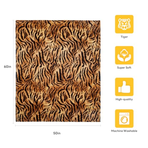 MACEVIA Flannel Fleece Throw Blanket for Couch, Brown Tiger Print Blanket, Fuzzy Cozy Comfy Super Soft Fluffy Plush Animal Print Blankets for Bed Sofa, Suitable for All Seasons (Tiger,50x60inches) - color: Tiger Print 01, size: Flannel Fleece (50x60 IN)