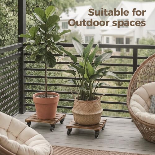 Bamworld 14 Inch Large Plant Stand Wood Plant Caddy with Wheels Heavy Duty Plant Dolly with 360 Lbs Capacity, 360° Lockable Wheels for Large Plant Pots, Indoor and Outdoor Use 2-Pack - size: 14inch-Square-2pack