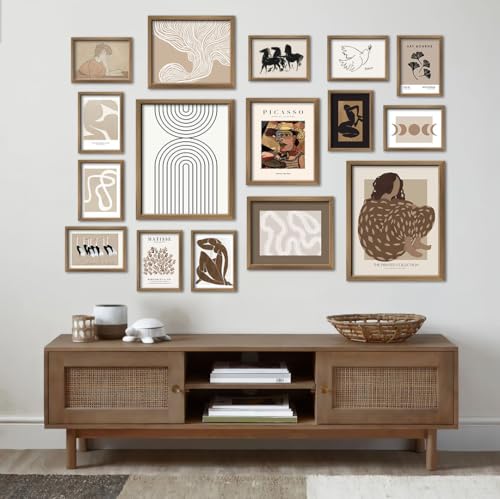 ANERZA 16 PCS Boho Eclectic Wall Art Decor, Abstract Gallery Wall Collage Kit Prints for Bedroom Bathroom, Minimalist Posters for Living Room Aesthetic, Beige and Brown Dorm Home Decor - color: Linen, size: 11"x14" Unframed