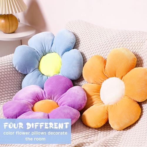 Reginary 4 Pcs Flower Floor Pillows Cute Plush Flower Throw Pillows Daisy Floor Seat Cushion Chair Pads for Back to School First Day of School for Sofa Couch Bed Decor(15 Inch,Bright Color) - color: Bright Color