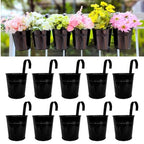 LaLaGreen Small Hanging Planters - 10 Pack, 4 Inch Black Metal Bucket Small Flower Pots for Outdoor Outside, Balcony Railing Hanging, Cute Garden Decor Rail Wall Farmhouse Rustic Deck Porch Succulent - size: 4 Inch (Black)