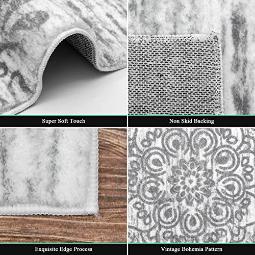 HEBE Hallway Runner Rug 2'x8' Washable Vintage Distressed Area Rugs Non Slip Laundry Rug Runner Boho Floor Carpet Runners for Hallways Entryway Laundry Room Kitchen Bathroom,Grey - color: Grey, size: 2' x 8' (Rectangular)