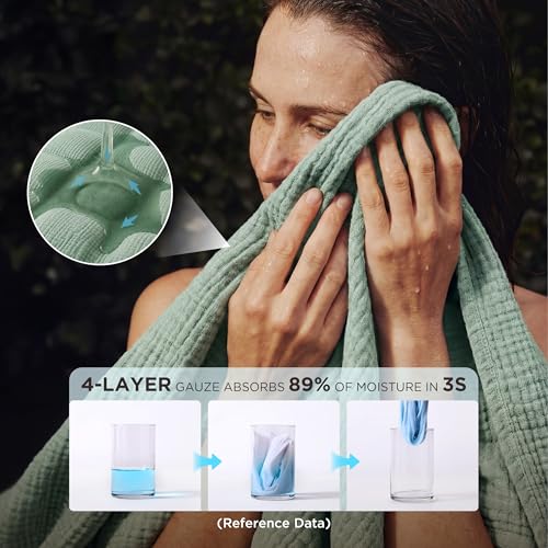 Bedsure 100% Cotton Muslin Throw Blanket Large 50x70 Inches - 4-Layer Breathable and Lightweight Thin Soft Summer Gauze Muslin Blankets for Adults, Sage Green, Boho Cotton Throw for Couch - color: 03 - Sage Green, size: Throw XL (50" X 70")