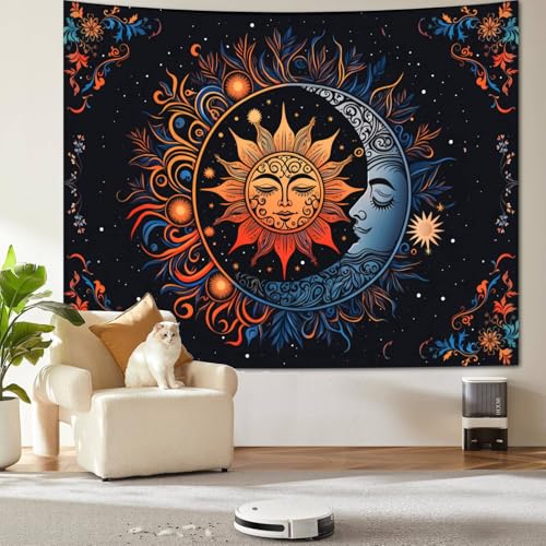 Apdidl Hippie Tapestry Wall Hanging for Bedroom Aesthetic, Sun and Moon Psychedelic Mystic Floral Boho Bohemian Tapestries, Hippy Mandala Floral Backdrop Decor for Living Room Dorm (60"X79") - color: Boho Sun Tapestry, size: 79"L x 60"W