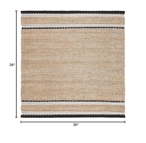 SAFAVIEH Natural Fiber Collection Area Rug - 3' Square, Natural & Black, Handmade Farmhouse Boho Coastal Rustic Jute, Ideal for High Traffic Areas in Living Room, Bedroom (NF874B) - color: Natural/Black, size: 3' x 3' (Square)