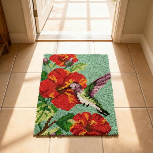 ORIGACH Hummingbird Latch Hook Rug Kit for Adults Printed Rug Making Kit Handmade Carpet Tapestry Cover with Hook Latch and Preprinted Canvas, Home Arts Crafts Sofa Decor, 20.5x15inch - style: Hummingbird