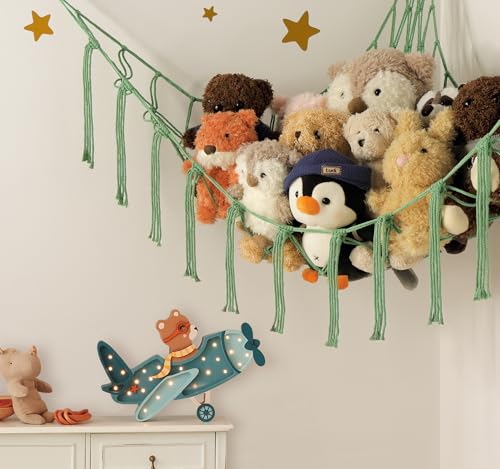 mirolam Stuffed Animal Hammock Corner Net for Toys Storage Hanging Stuff Animal Organizer Holder Matcha Green Room Bedroom Nursery Decor Organization - color: Matcha Green, size: Standard(41.5"L x 55.2"W x 41.5"H)
