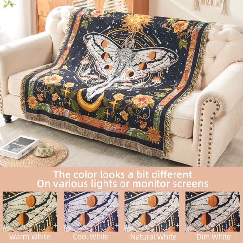 Boho Throw Blanket Reversible Cotton Bohemian Tapestry Hippie Room Decor Outdoor Blanket Double Sided (Black Butterfly 50"x60") - color: Black Butterfly 2, size: 50*60 inch