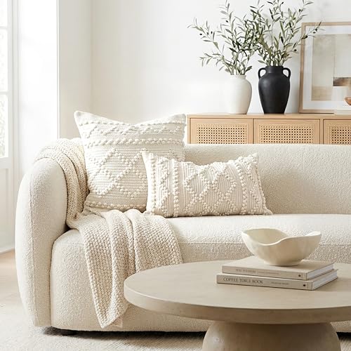 BlissBlush Pure White Decorative Throw Pillow Cover 20X20, Boho Accent Pillow for Couch, Square Modern Farmhouse Pillowcase for Living Room Couch Sofa Cushion Home Décor (Pack of 1) - color: White, size: 20" x 20" (Pack of 1)