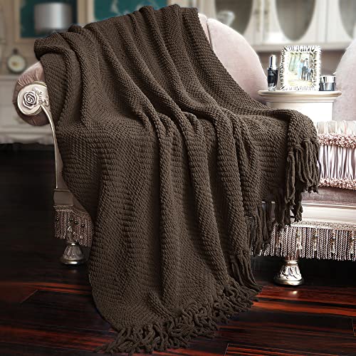 Home Soft Things Brown Throw Blanket Knitted Tweed Throw 50'' x 60'', Seal Brown, Super Soft Cozy Warm Comfortable Breathable Throw for Living Room Chair Couch Bed Sofa Bedroom Home Décor - color: Seal Brown, size: 50 in x 60 in