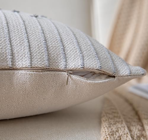 Caflife Boho Throw Pillow Covers 18x18 Set of 2 Decorative Pillows for Bed, Neutral Pillow Covers Beige with Grey Line Throw Pillows for Modern Farmhouse Couch Sofa Living Room Outdoor - color: Grey Beige, size: 18" x 18" (Pack of 2)