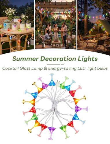 Cocktail Glass String Lights, 8.5FT 10 LED Summer String Lights with UL Certified Plug, Waterproof Tropical Party Decorations for Patio, Connectable Hawaiian Lights for Garden Backyard Bar Decor - color: 10 LED Cocktail Glasses