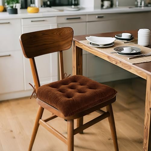 ELFJOY 4 Pack Chair Cushions for Dining Chairs Chair Pads Cushion for Kitchen Office Tufted Square Seat Cushion with Ties (U Shape Coffee) - color: U Shape Coffee