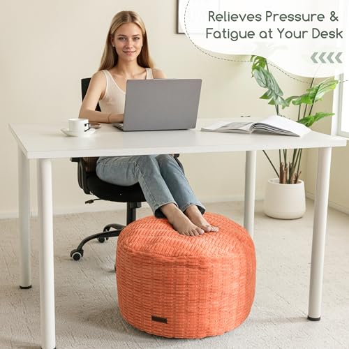 HIGOGOGO Pouf Ottoman Stuffed Round Modern Foam Filled Foot Rest Poufs for Living Room Chair Decorative 20 X 15 Inches Boho Relax Stool for Wedding Christmas Party, Coral Orange - color: Coral Orange, size: 20"D x 20"W x 15"H