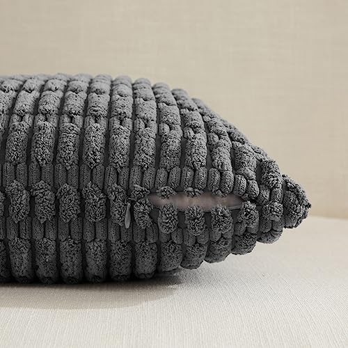 Fancy Homi Decorative Throw Pillow Covers for Bed Couch Bedroom Bench, Soft Corduroy Solid Pillow Case, Rustic Farmhouse Boho Room Decor,20" x 12" (Pack of 1),Dark Gray - color: Dark Gray, size: 20" x 12" (Pack of 1)
