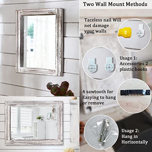 AAZZKANG Rustic Wall Mirror Rectangle Wood Framed Mirrors Large 20"x16" Decorative for Bedroom Bathroom Living Room Farmhouse Home Entryway Hanging White - color: A-rustic White, size: 20"L x 16"W