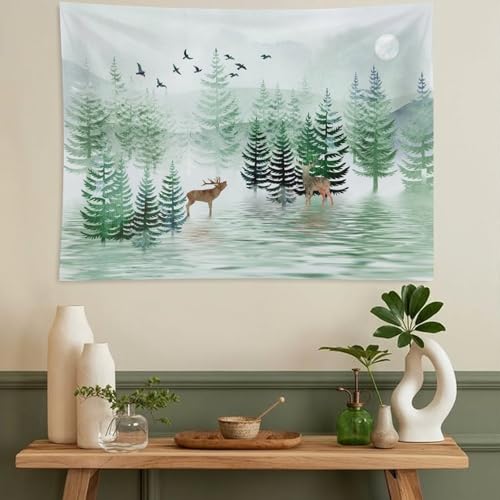 ZhiRain Farmhouse Deer Tapestry Wall Hanging Retro Rustic Forest Lake Pine Tree Country Lodge Cabin Vintage Tapestries Home Decor for Living Room Bedroom Apartment Dorm 30"x40" - color: Cabin-20, size: 30"L x 40"W