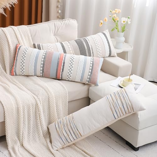 14 x 36 Pillow Cover Boho Lumbar Throw Pillow Cover Body Lumbar Decorative Pillow Case Accent Chenille Striped Pillowcase Farmhouse Cushion Case for Home Decor White (1 Piece) - color: White Stripe, size: 36" x 14" (Pack of 1)