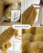 Ultra Soft Cozy Faux Fur Throw Blanket, Fuzzy Plush Thick Bubble Blanket, Oversize Luxury Fluffy Blanket for Couch, Bed, and Living Room, 60x80 Inches, Dark Yellow - color: Bubble Dark Yellow, size: Twin
