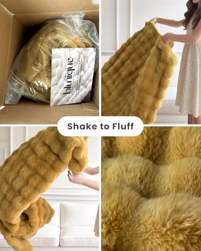 Ultra Soft Cozy Faux Fur Throw Blanket, Fuzzy Plush Thick Bubble Blanket, Oversize Luxury Fluffy Blanket for Couch, Sofa, Bedroom, and Living Room,50x60 Inches, Dark Yellow - color: Bubble Dark Yellow, size: Throw
