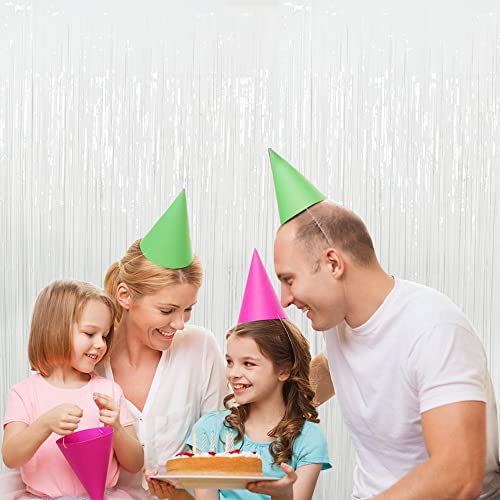 3Pcs White Metallic Tinsel Foil Fringe Curtains, 3.28ft x 6.56ft White Photo Booth Backdrop Streamer Curtain,Photo Booth Props, Bachelorette Party Supplies, Birthday, Christmas,New Year Decorations - color: White