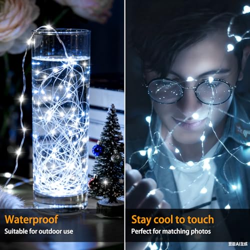 VOOKRY 32 Pcs Fairy Lights Battery Operated String Lights - 10 ft 30 LEDs Waterproof Silver Wire Mini Firefly Starry Moon Lights for DIY Crafts Wedding Party Table Centerpieces Christmas(Cool White) - color: Cool White, size: 32 Pack