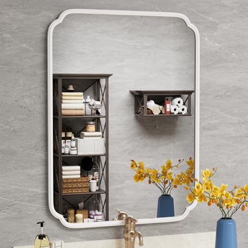 Ferytange White Bathroom Vanity Mirror for Over Sink 30" x 40" Modern Rounded Corner Rectangle Wall Mirror Decorative with Non-Rusting Iron Metal Framed (Horizontal/Vertical) - color: White, size: 40"L x 30"W