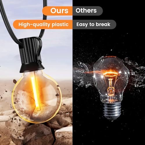 OHLUX 60FT Solar Globe String Lights Outdoor, Shatterproof Solar Patio Lights with Remote, 27 Dimmable LED Filament G40 Bulbs, 2200K Soft Warm White Edison Hanging Light for Outside Backyard Deck - size: 60FT