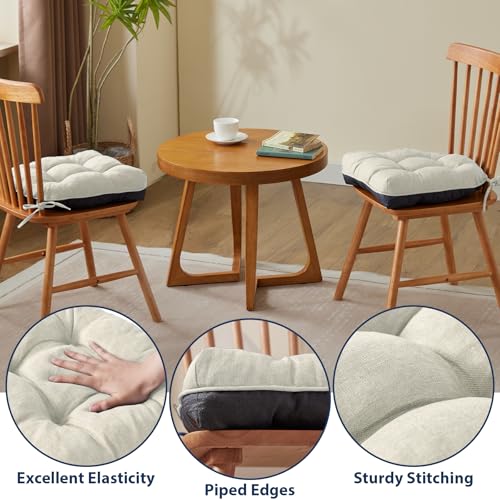 IASEAHK Chair Cushions for Dining Chairs, Seat Cushions for Kitchen Chairs, Indoor Seat Cushions with Ties, Tufted Foam Chair Pads, Non Slip Chair Cushions Set of 4, 15.5" x 15.5" x 4", Beige - color: Beige, size: Pack of 4
