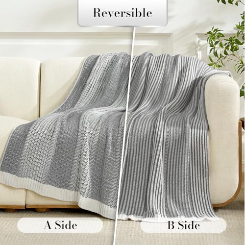 Amélie Home Premium Chenille Throw Blanket, Soft Cozy Luxury Two-Tone Knit Blanket for Couch, Sofa, Chair, Home Decor, Grey & Ivory 50"x60" - color: Two-tone Grey, size: 50" X 60"