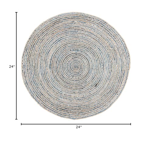 Handmade Natural Fiber Round Collection 2' Round Natural Handmade Boho Charm Farmhouse Jute Area Rug (Denim & White) - color: Denim & White
