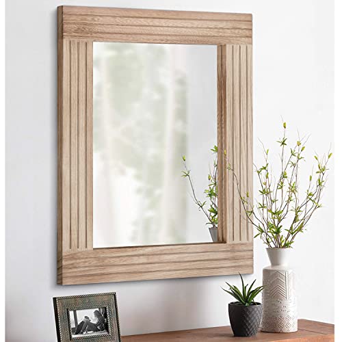 Mirrors for Wall Rustic Wooden Frame Rectangle Mirror Vintage Hanging Mirror for Bedroom Bathroom Living Room Farmhouse Wall Decor Small 16" x 12 " - color: Crude Wood, size: 16"L x 12"W