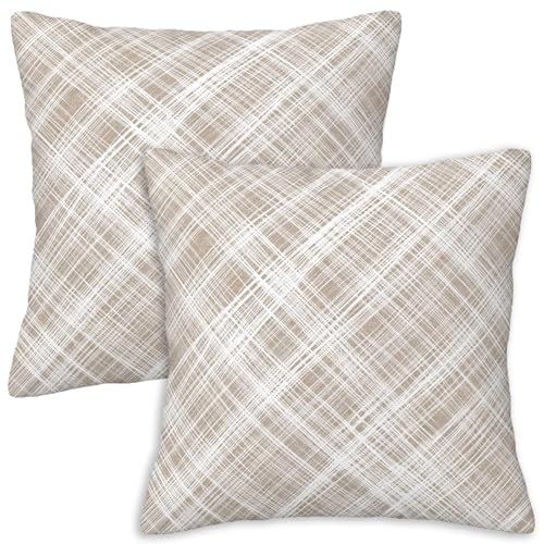 Crosshatch Throw Pillow Covers 18x18 Set of 2 | Beige White Decorative Cushion Covers | Neutral Farmhouse Pillow Cases for Couch Sofa Bed Living Room - color: Neutral Crosshatch